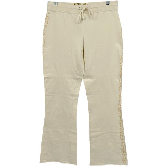 Vintage 90s y2k women's cream sequin‎ lowrise Elain baggy wide leg sweatpants - Picture 1 of 7
